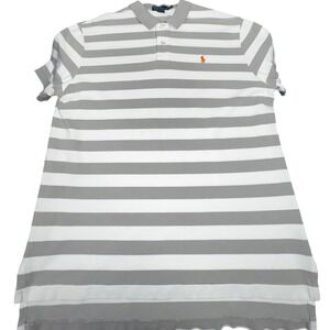 Polo Ralph Lauren Mens XL Grey White Striped Short Sleeve Cotton Polo Shirt